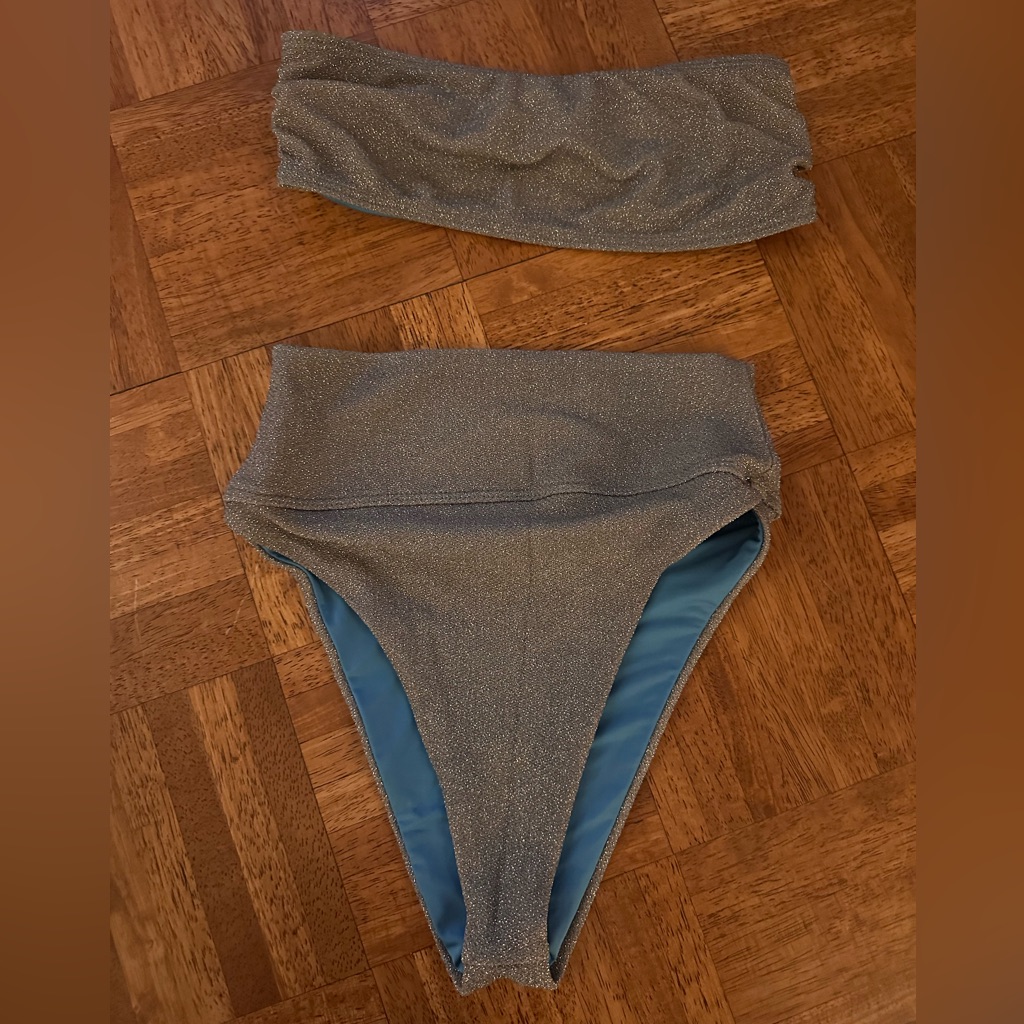 Beach Riot Silver Glitter High-Waist Bikini Set